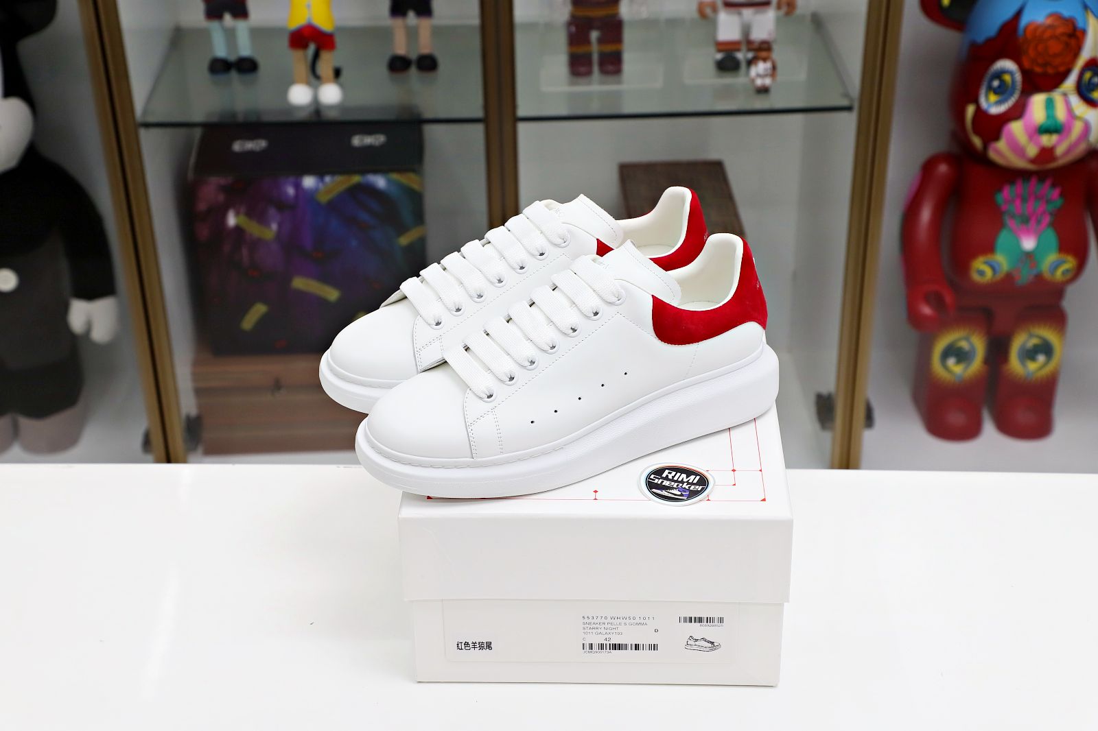 ALXNDER MC Mcqv*en WHITE SMOOTH CALF LEATHER RED SUEDE