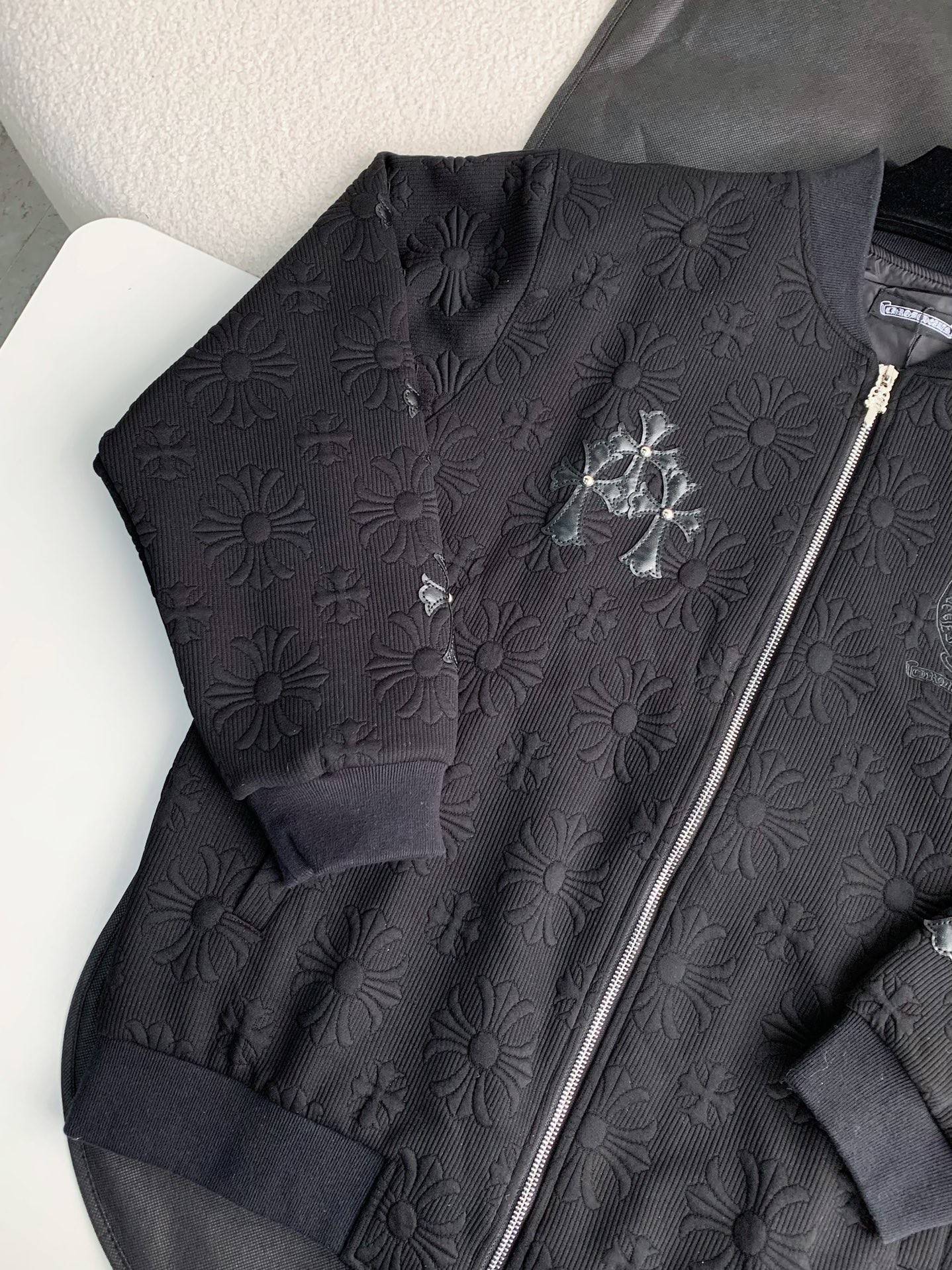 Ch*0me He**ts Embroidered patchwork wool baseball jacket