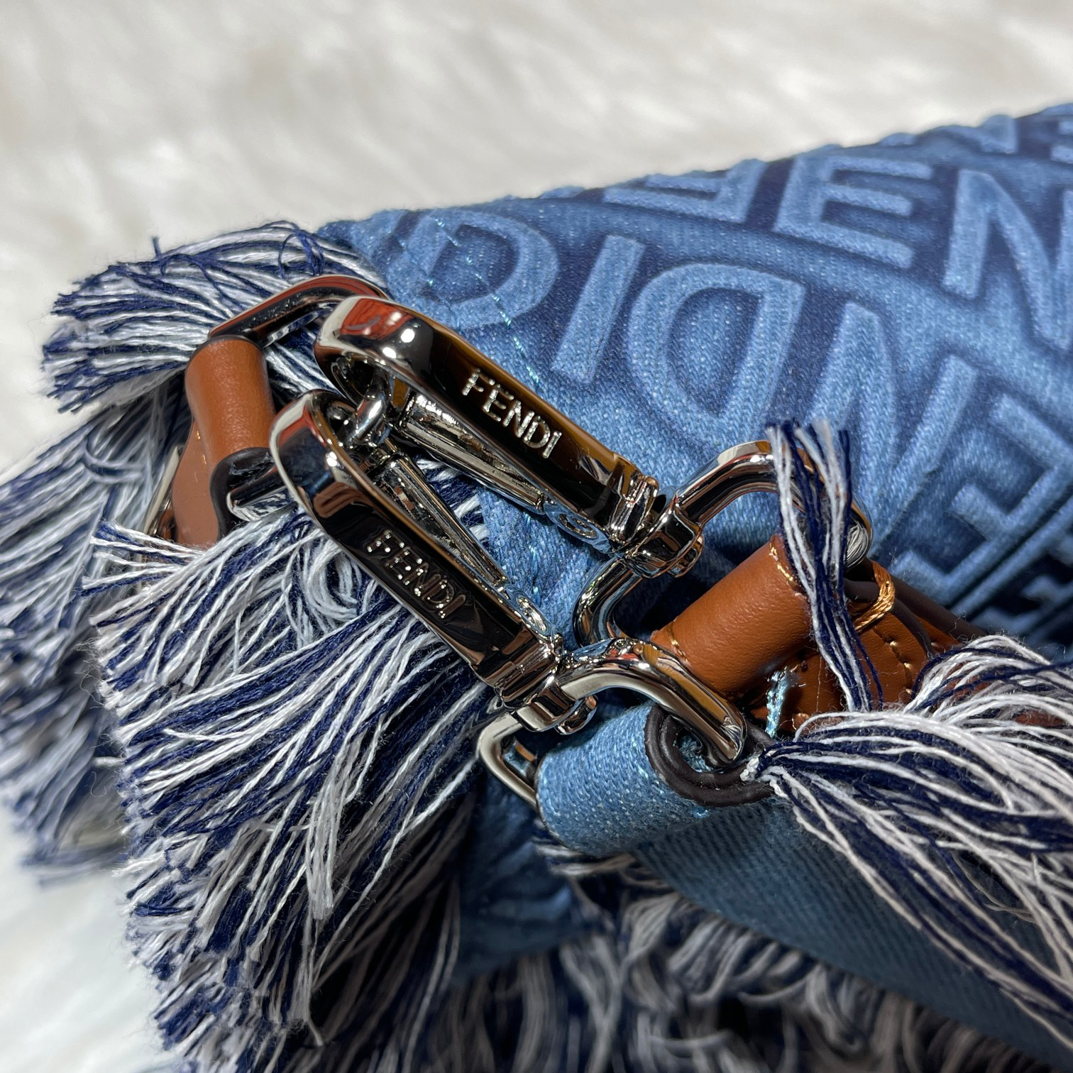 F**di Baguette Embossed Denim Tassel Bag Size: 26 15cm, Model 0199
