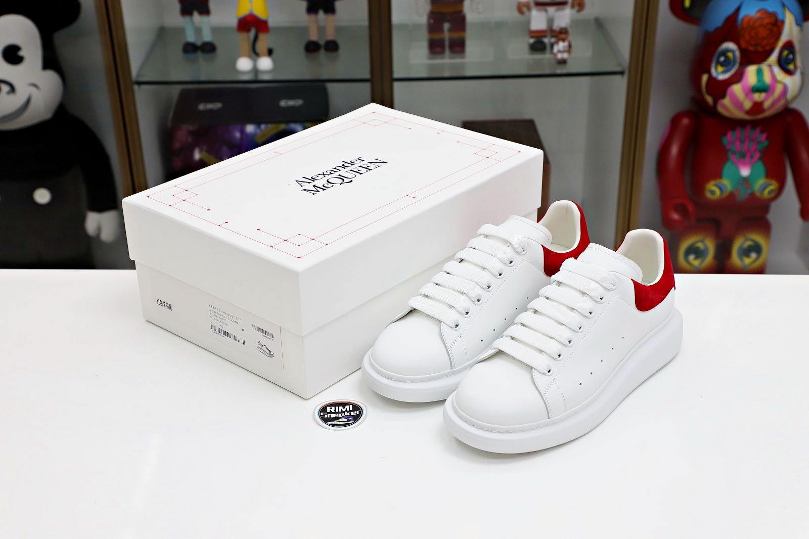 ALXNDER MC Mcqv*en WHITE SMOOTH CALF LEATHER RED SUEDE