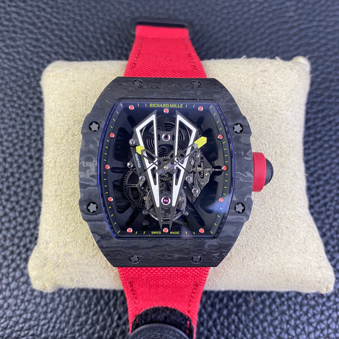 Richard Miller Tourbillon watch has invested heavily in the RM27-03 Tourbillon movement, which is integrated with the NTPT carbon fiber case to create the lightest Tourbillon watch in the industry.