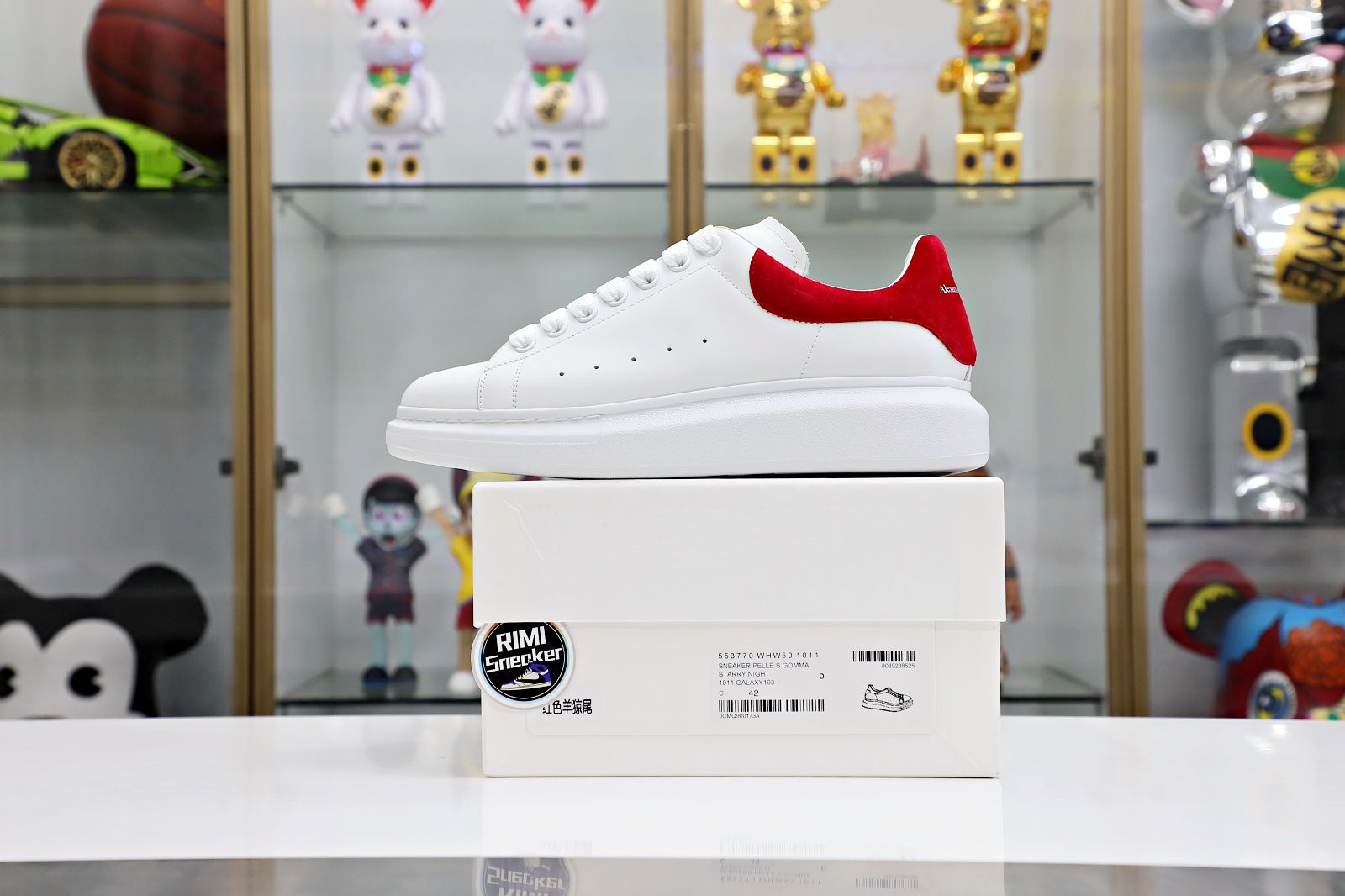 ALXNDER MC Mcqv*en WHITE SMOOTH CALF LEATHER RED SUEDE
