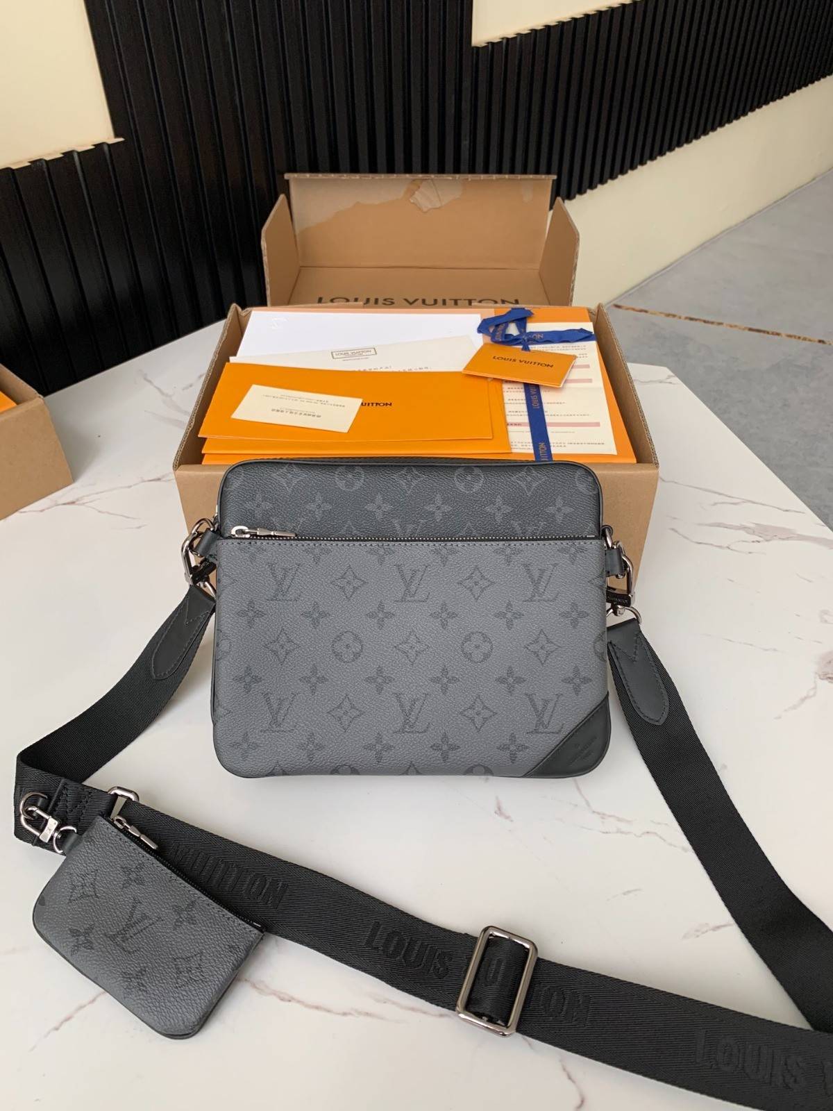 L*V TRIO Full Leather Messenger Bag
