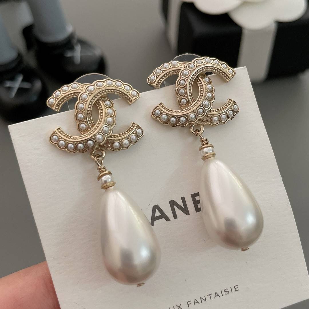 Ch**el Water Drop Pearl Stud Earrings