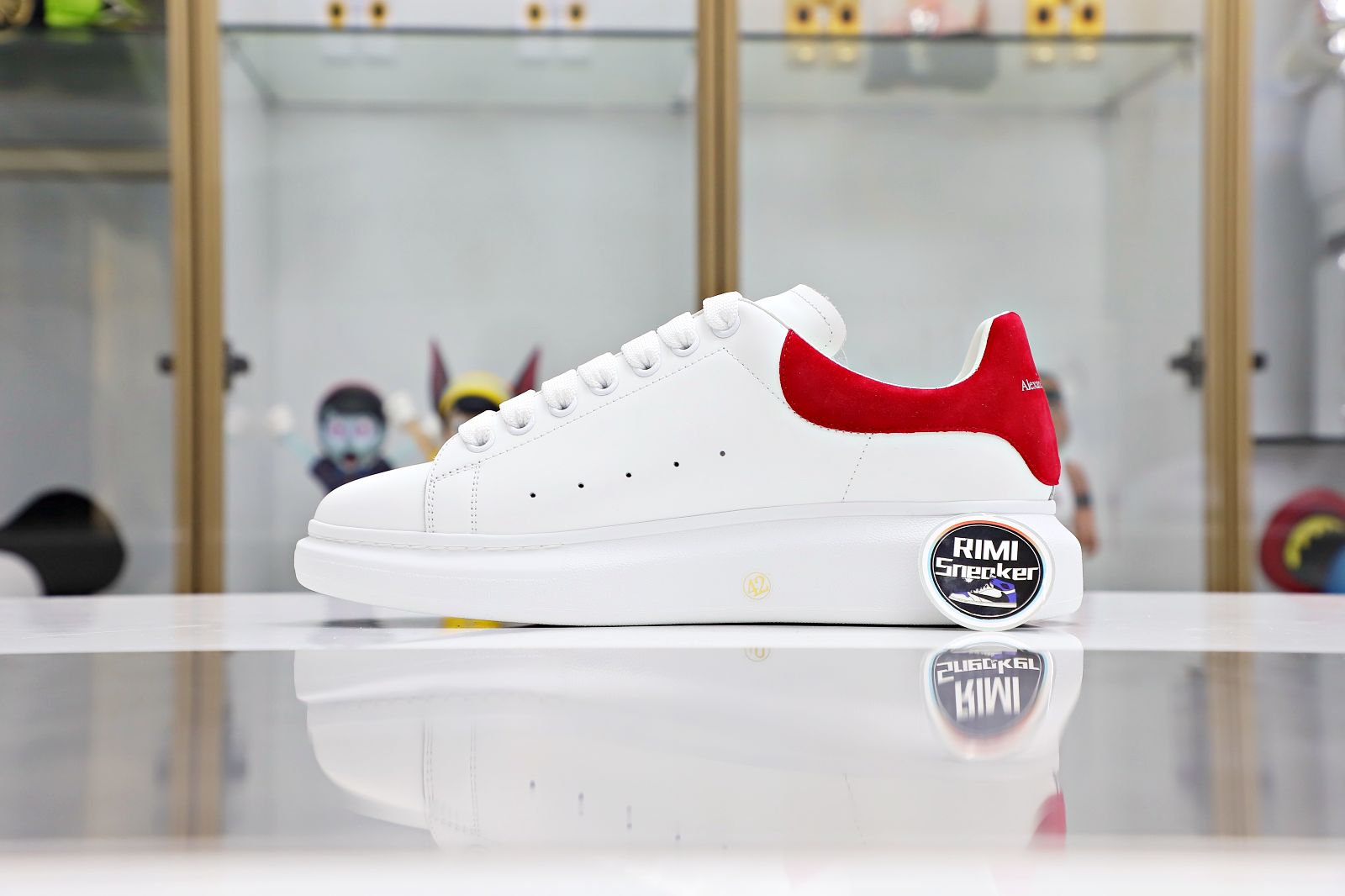 ALXNDER MC Mcqv*en WHITE SMOOTH CALF LEATHER RED SUEDE