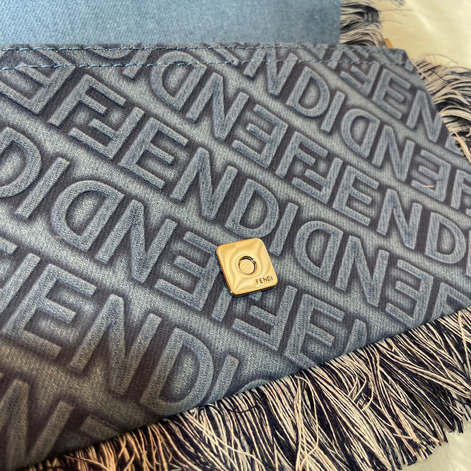 F**di Baguette Embossed Denim Tassel Bag Size: 26 15cm, Model 0199