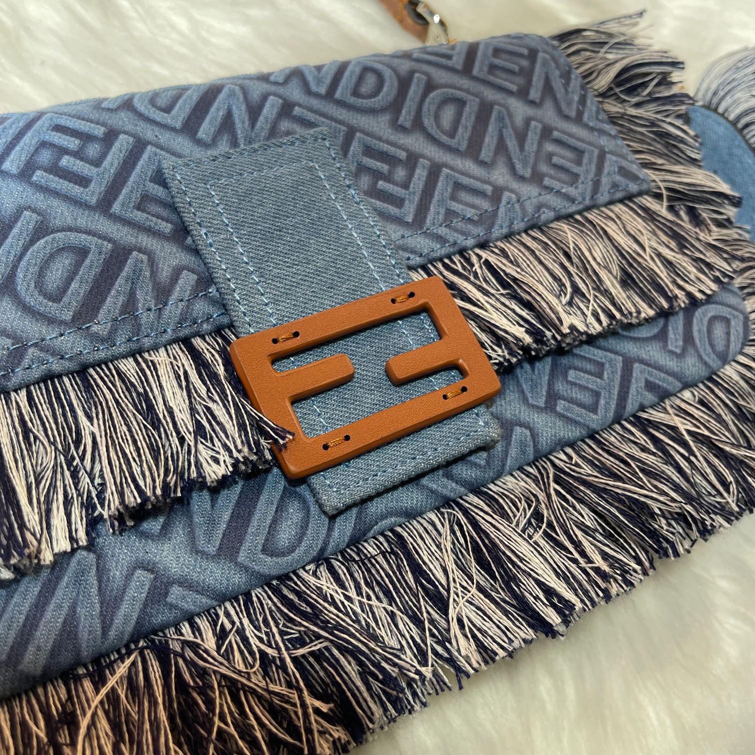 F**di Baguette Embossed Denim Tassel Bag Size: 26 15cm, Model 0199
