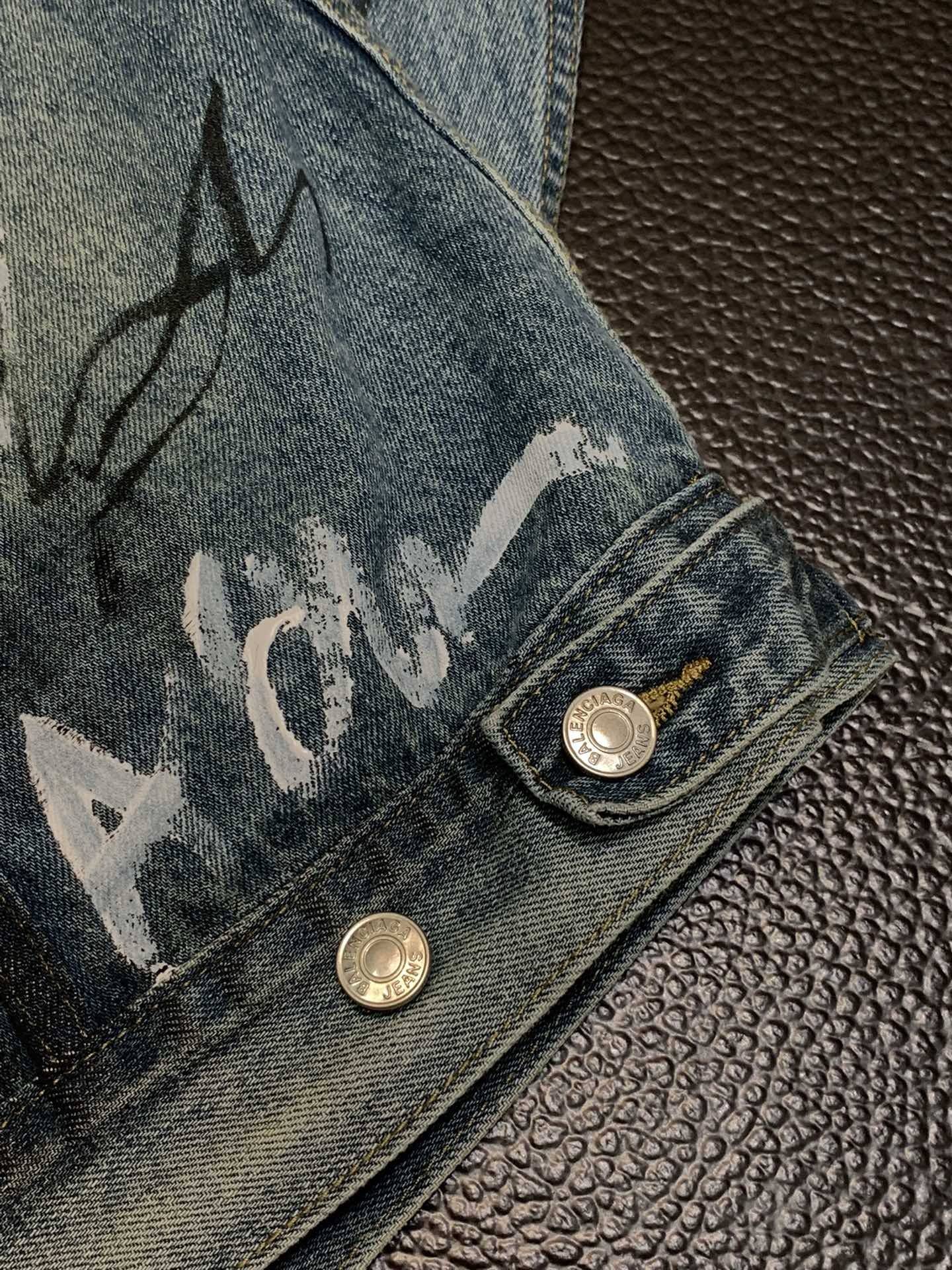 Ba1en*iaga Lapel graffiti denim jacket