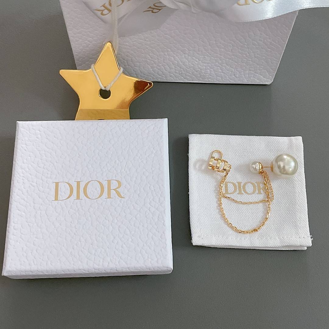 D10r single double-chain stud earrings