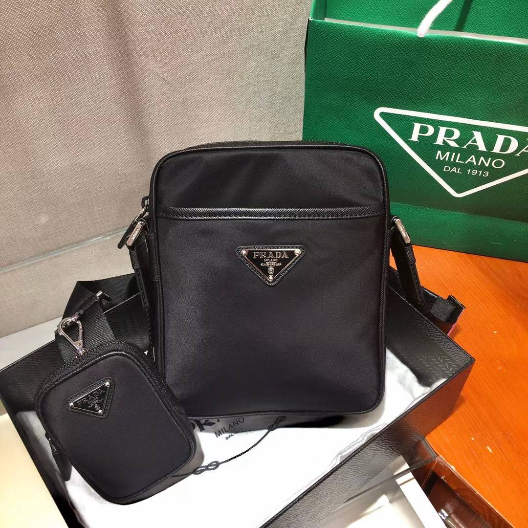 Pra*a Re-Nylon recycled nylon and saffiano leather shoulder bag