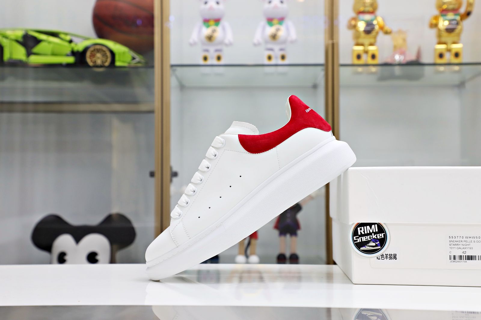 ALXNDER MC Mcqv*en WHITE SMOOTH CALF LEATHER RED SUEDE