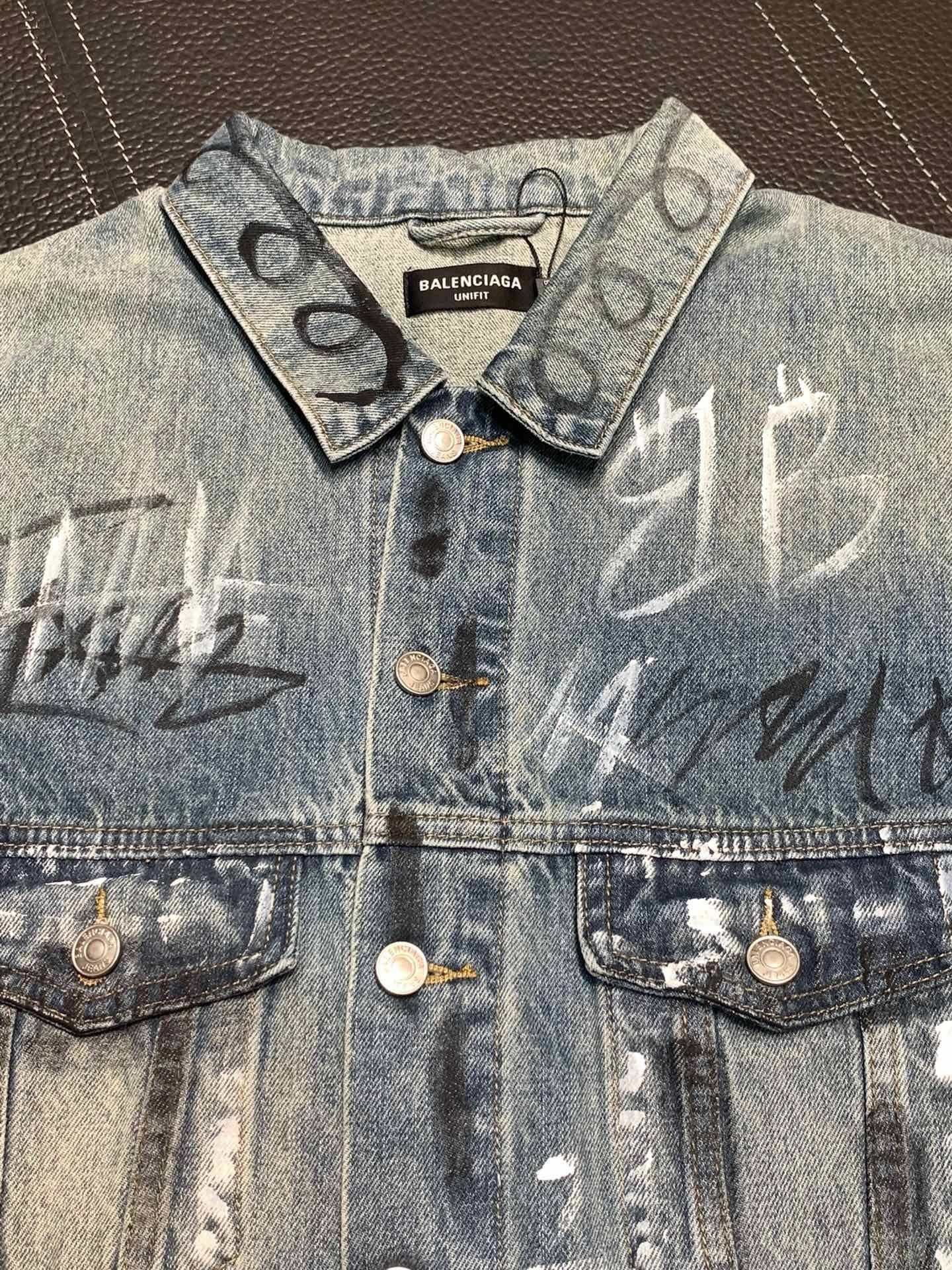 Ba1en*iaga Lapel graffiti denim jacket