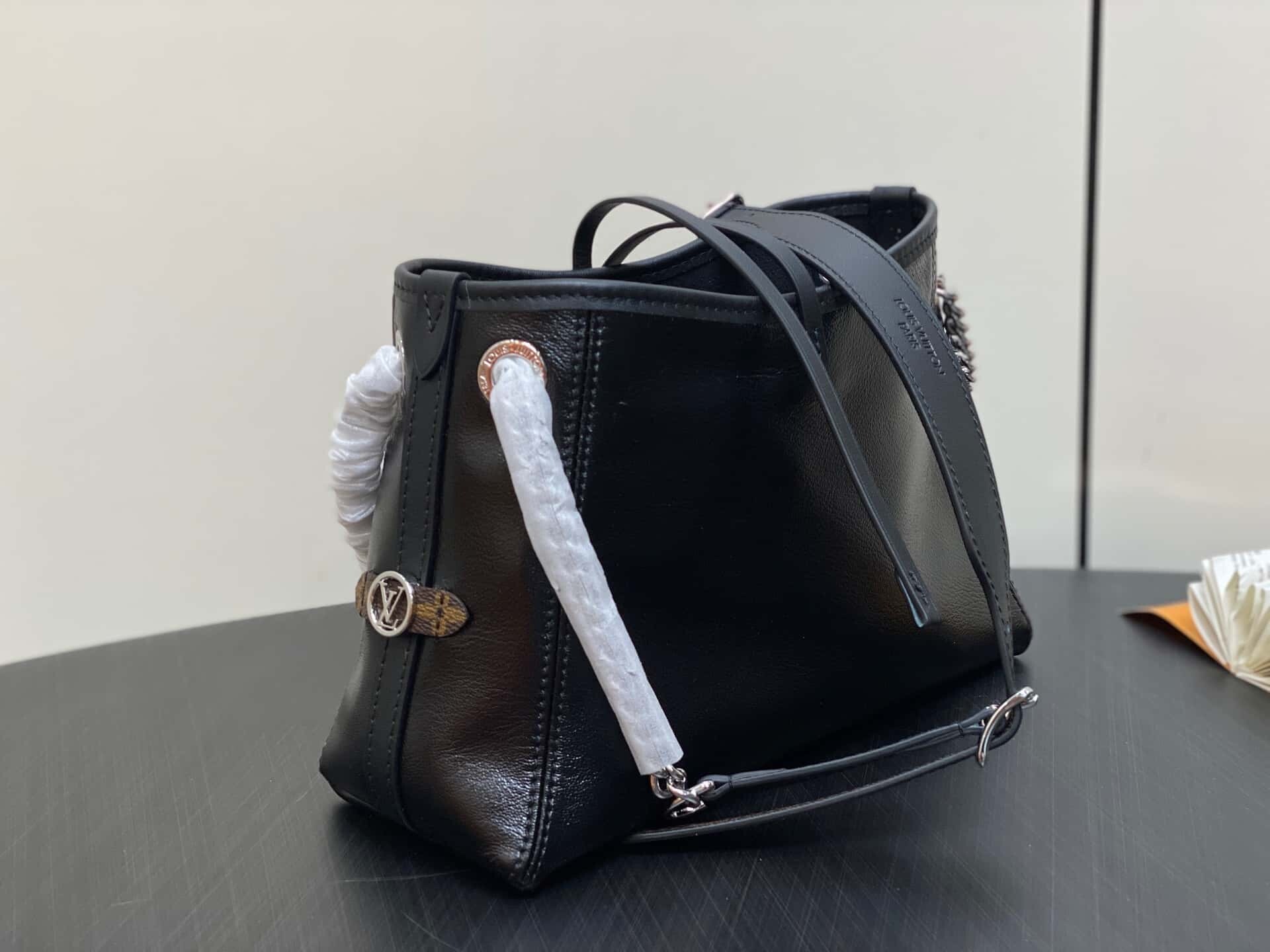 M12888 Black full leather shopping bag series CARRYALL BB handbag