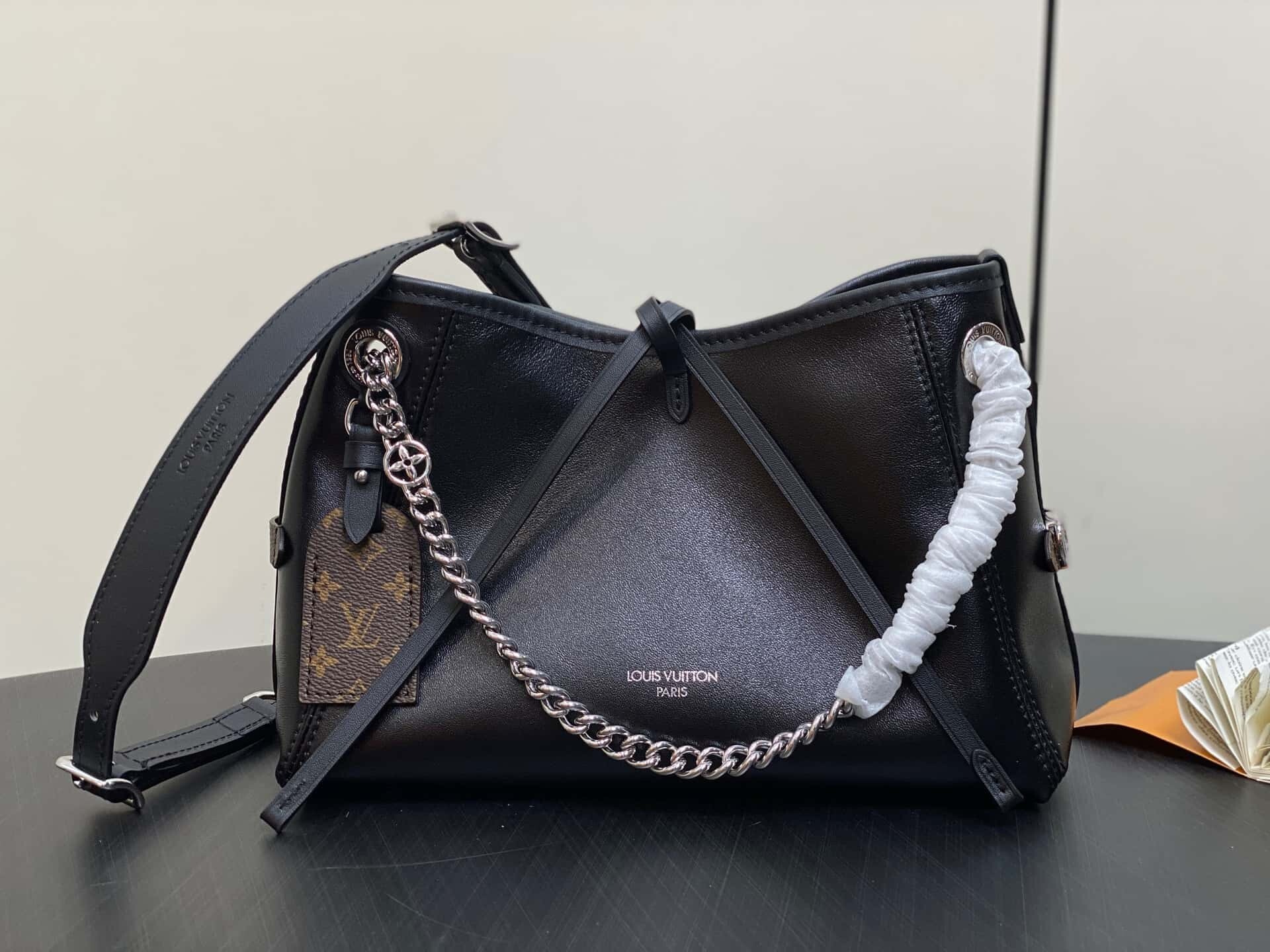 M12888 Black full leather shopping bag series CARRYALL BB handbag
