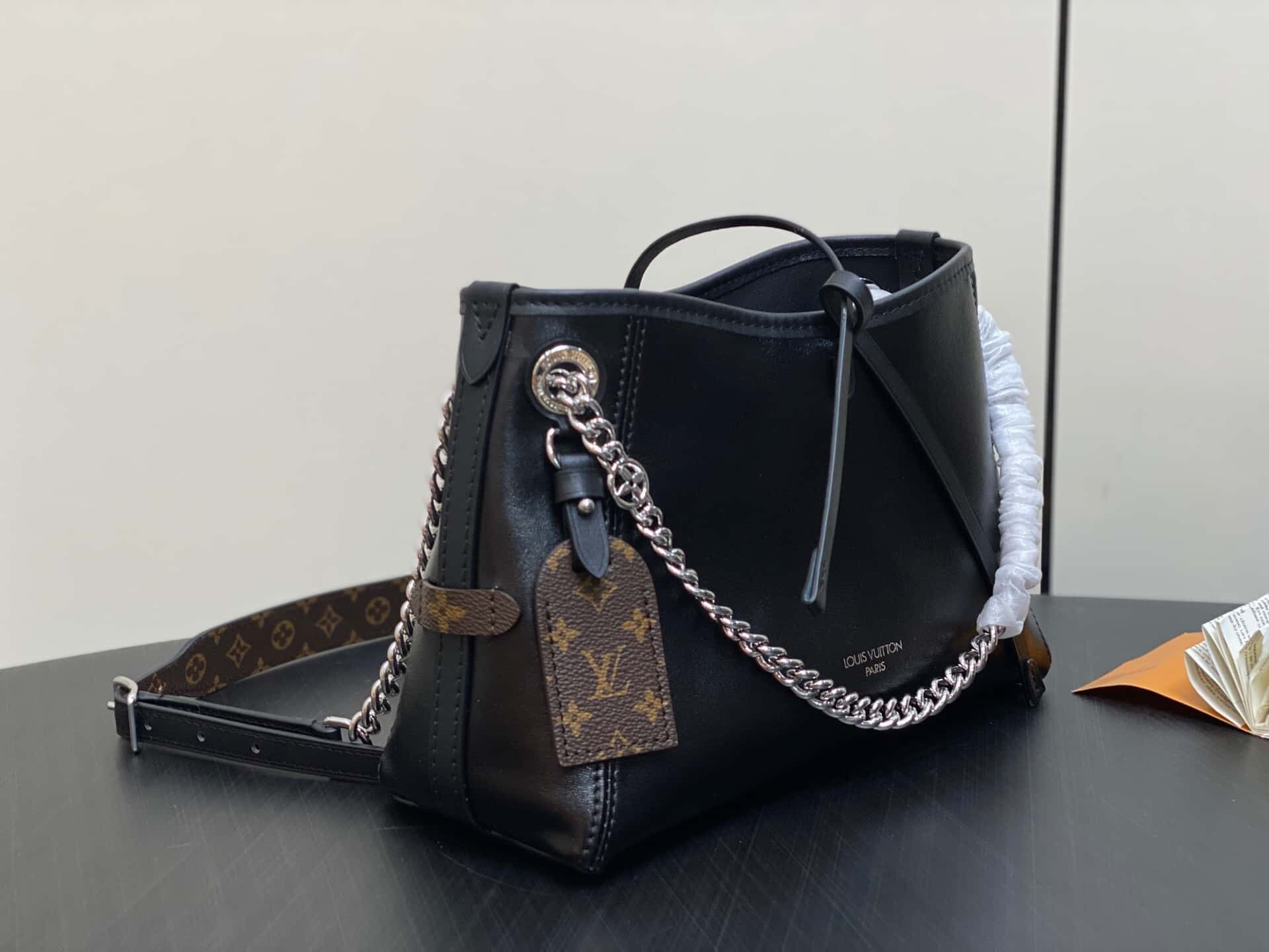 M12888 Black full leather shopping bag series CARRYALL BB handbag