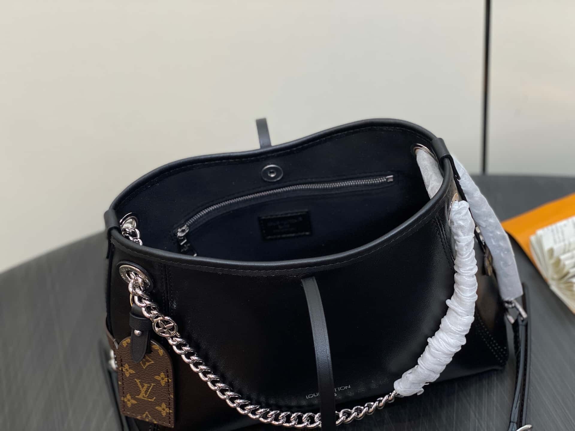 M12888 Black full leather shopping bag series CARRYALL BB handbag