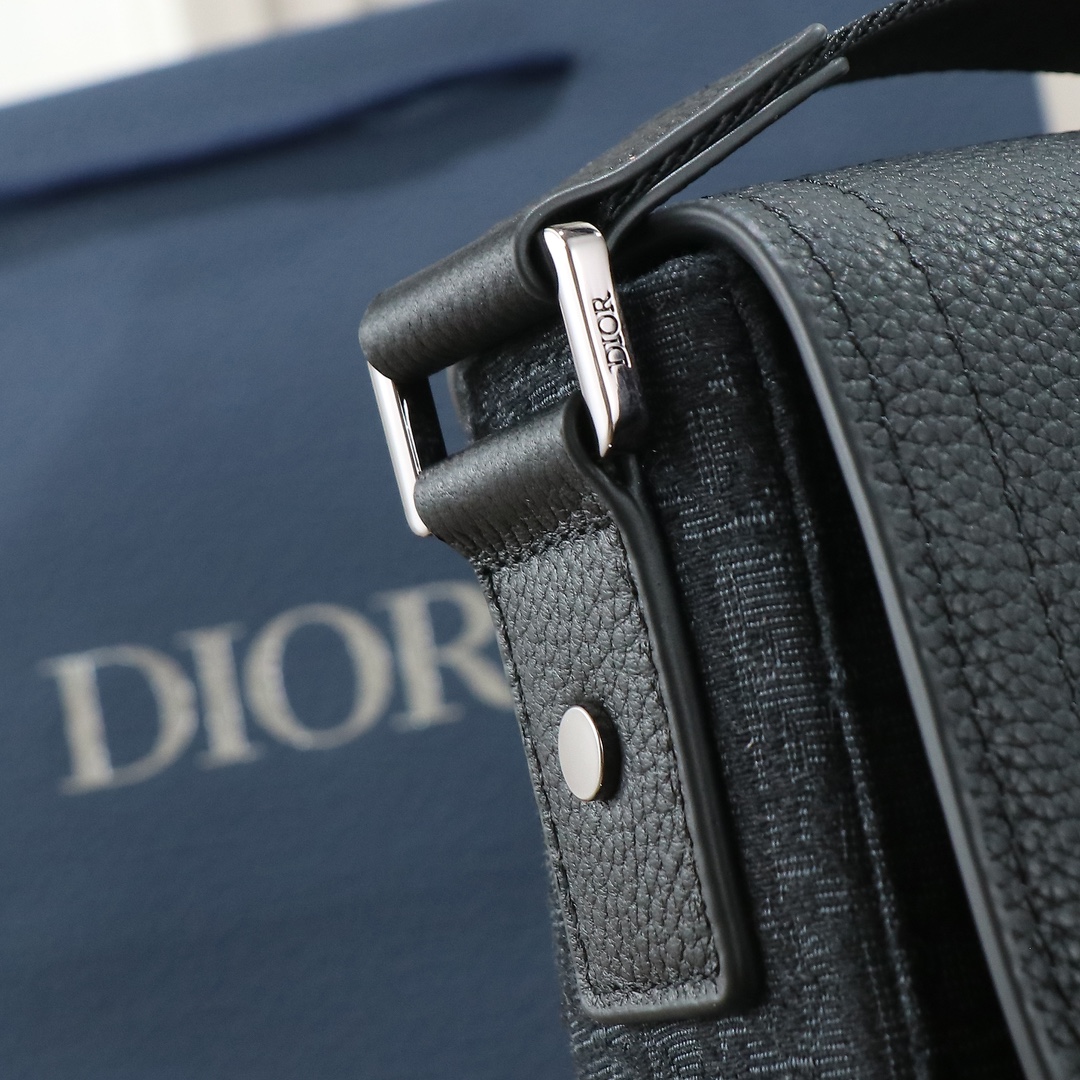 Black Oblique print fabric and black grained calfskin leather with flap