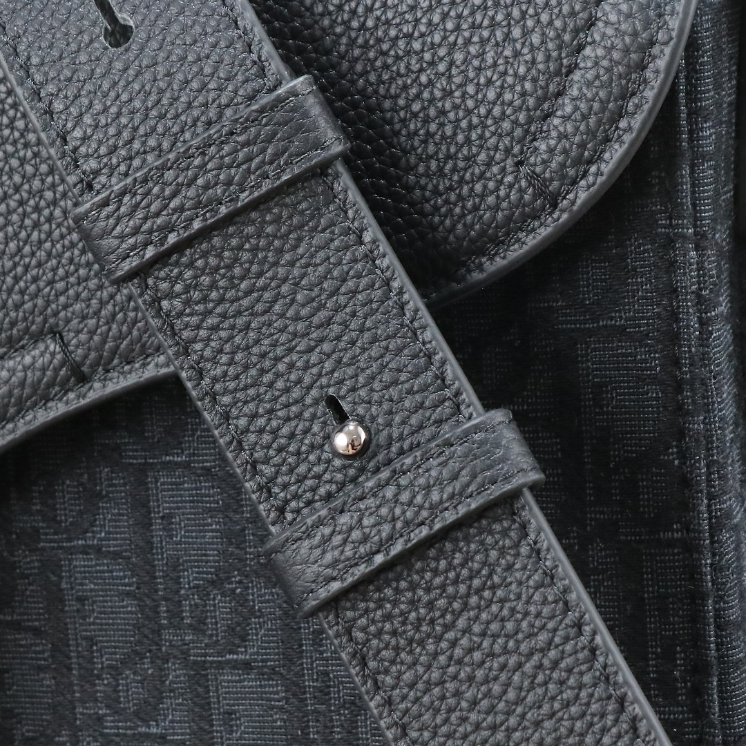 Black Oblique print fabric and black grained calfskin leather with flap