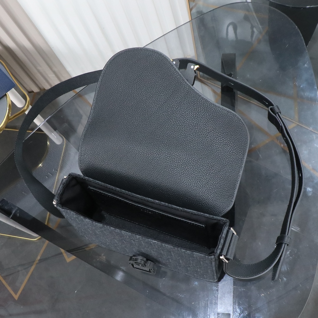 Black Oblique print fabric and black grained calfskin leather with flap