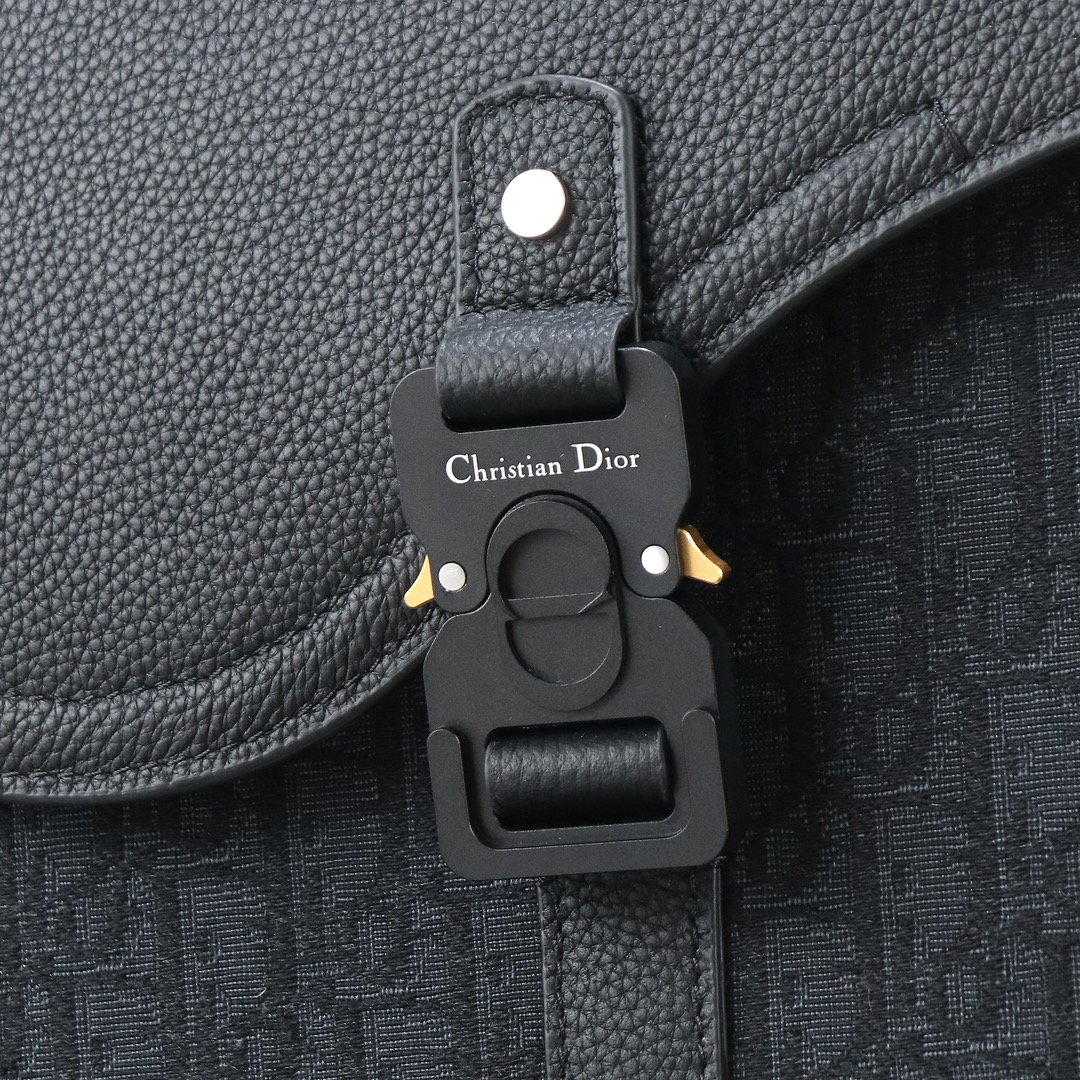 Black Oblique print fabric and black grained calfskin leather with flap