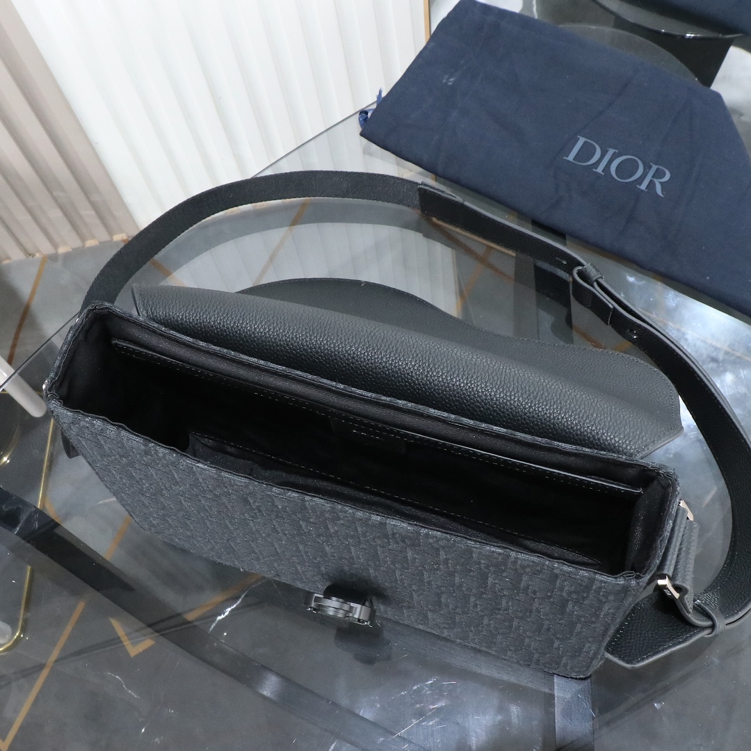 Black Oblique print fabric and black grained calfskin leather with flap