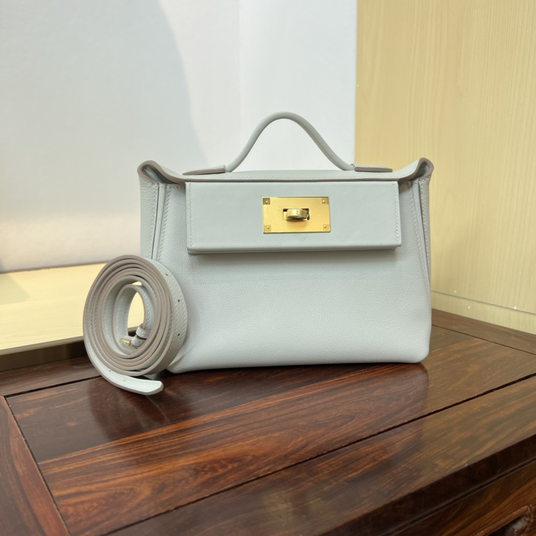 H**me5 new Kelly2424mini handmade glacier white evercolor Swift leather size: 21cm