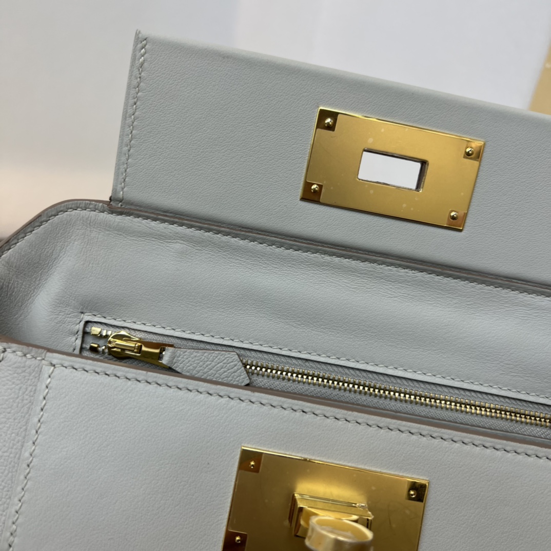 H**me5 new Kelly2424mini handmade glacier white evercolor Swift leather size: 21cm