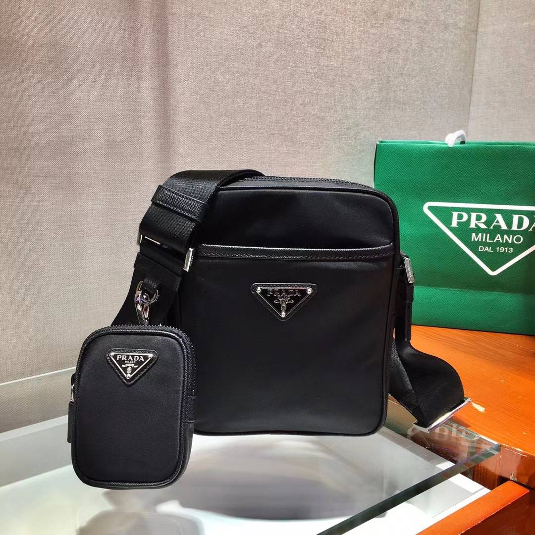 Pra*a Re-Nylon recycled nylon and saffiano leather shoulder bag
