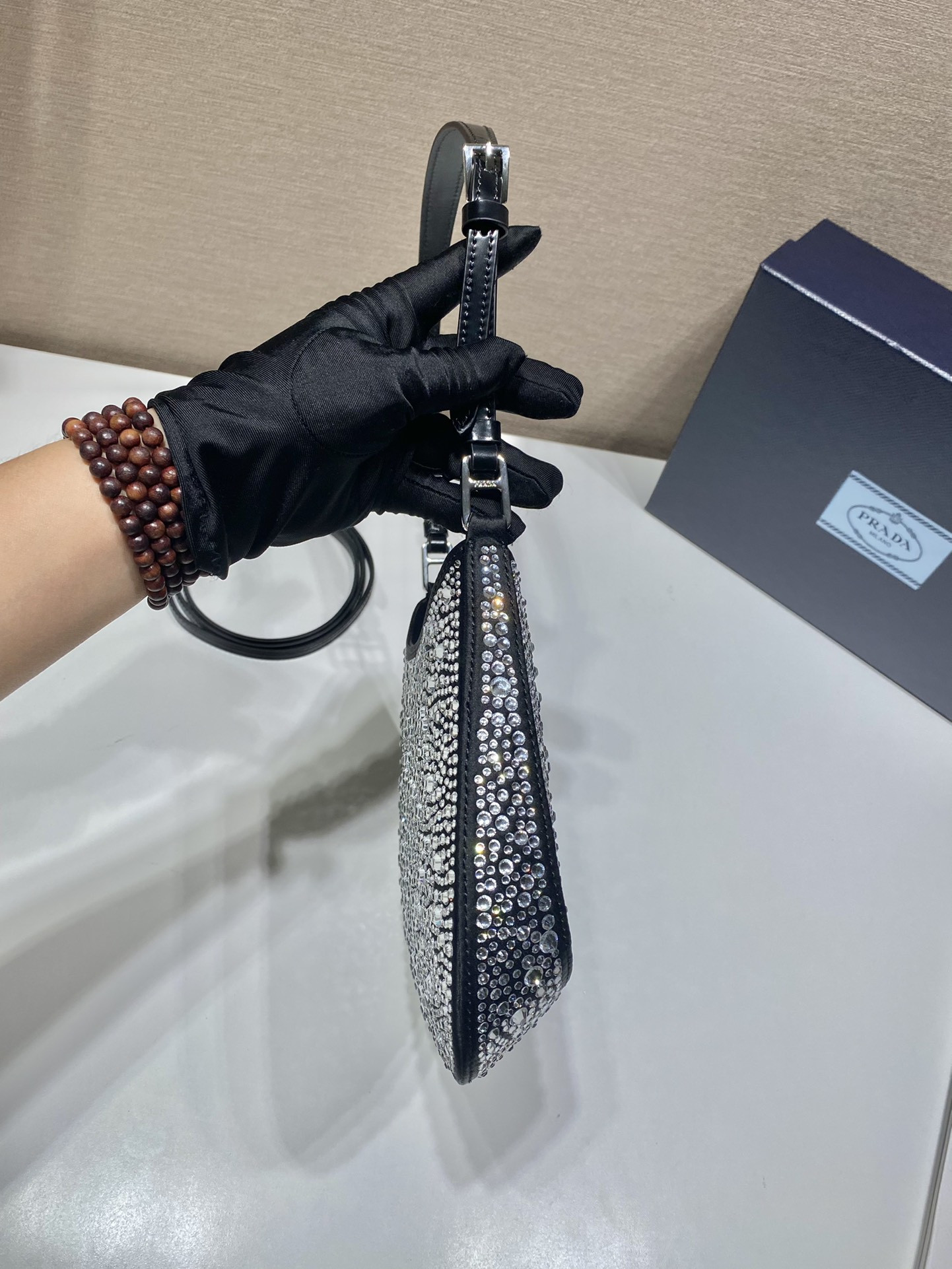 Pra*a Cleo Satin Bag With Crystals