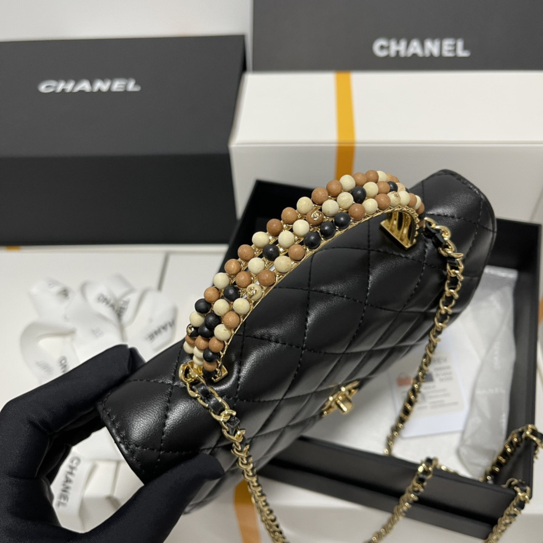 Ch**el Wooden Bead Handle Bag