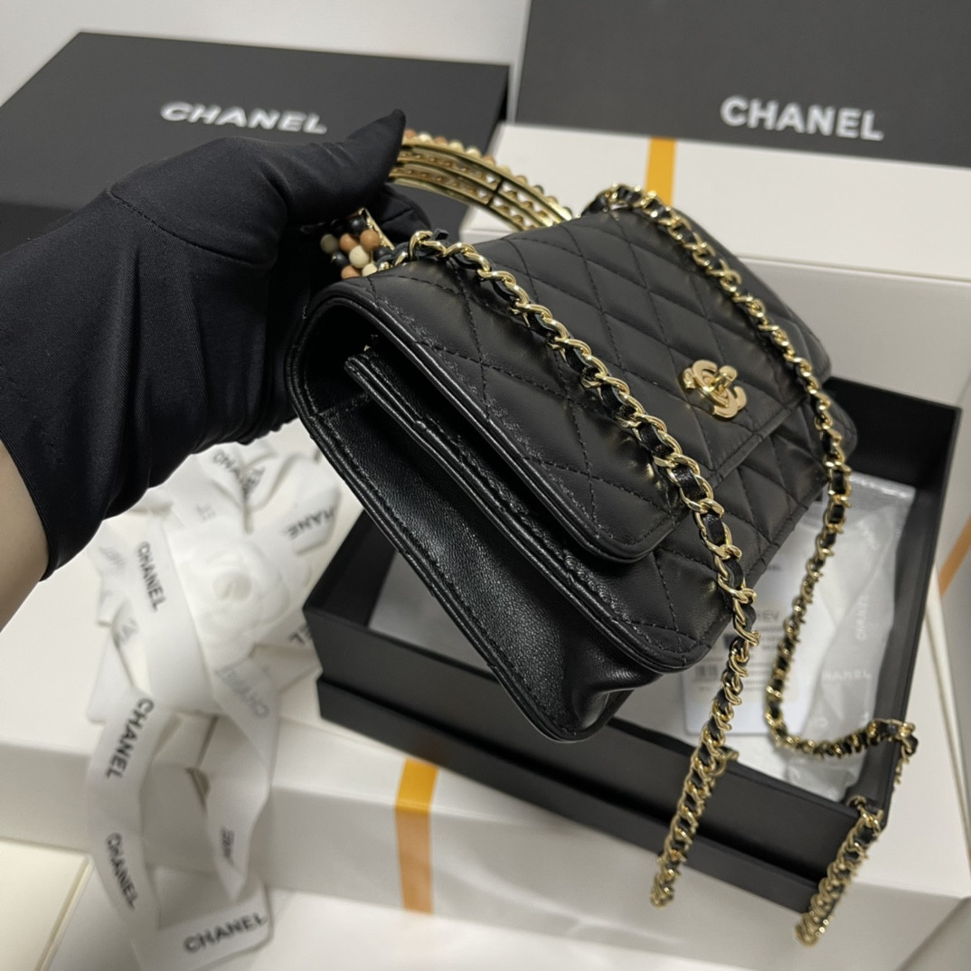 Ch**el Wooden Bead Handle Bag