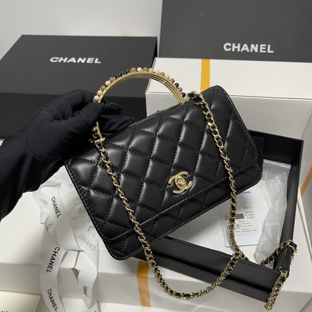 Ch**el Wooden Bead Handle Bag