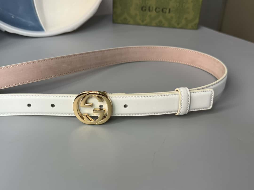 Gvc*1 Double G Shiny Buckle Double-sided Calfskin 2.5cm Belt