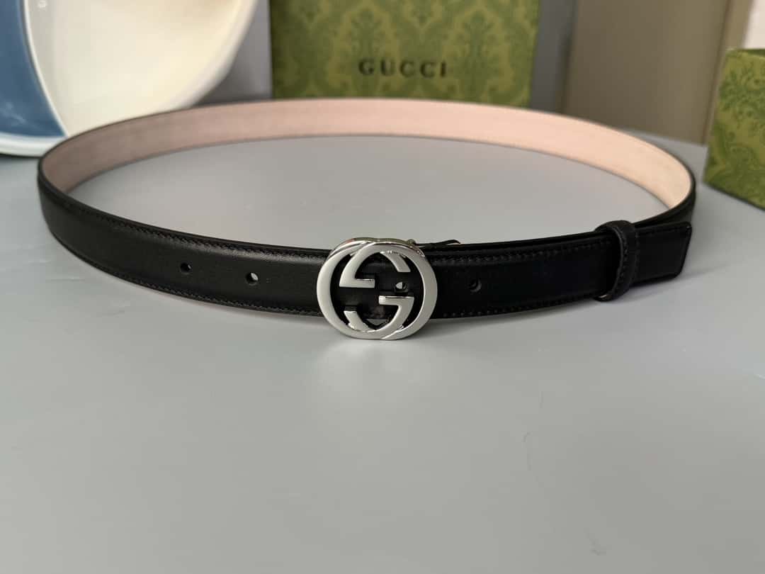 Gvc*1 Double G Shiny Buckle Double-sided Calfskin 2.5cm Belt
