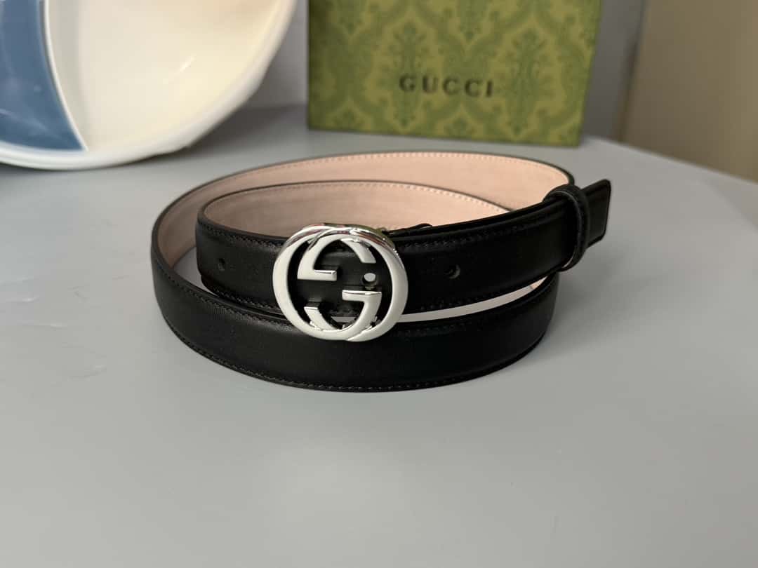 Gvc*1 Double G Shiny Buckle Double-sided Calfskin 2.5cm Belt
