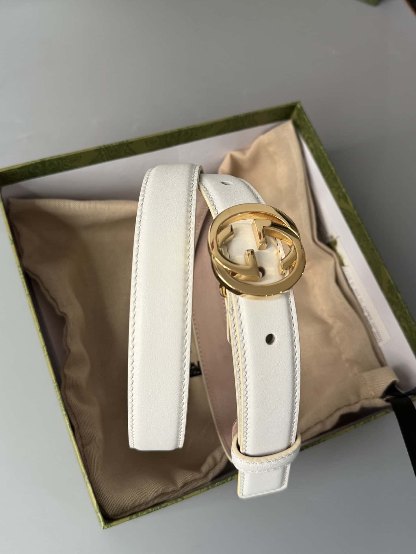 Gvc*1 Double G Shiny Buckle Double-sided Calfskin 2.5cm Belt