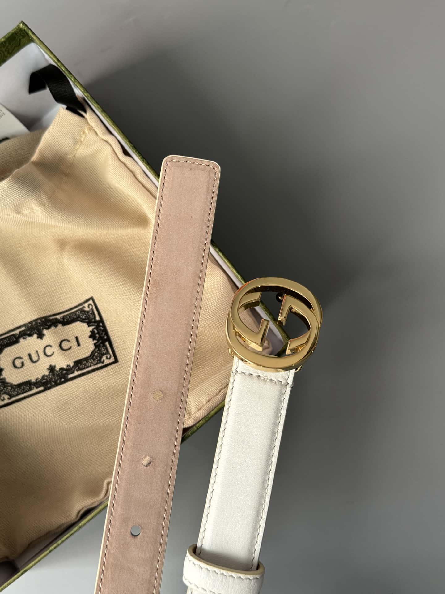 Gvc*1 Double G Shiny Buckle Double-sided Calfskin 2.5cm Belt