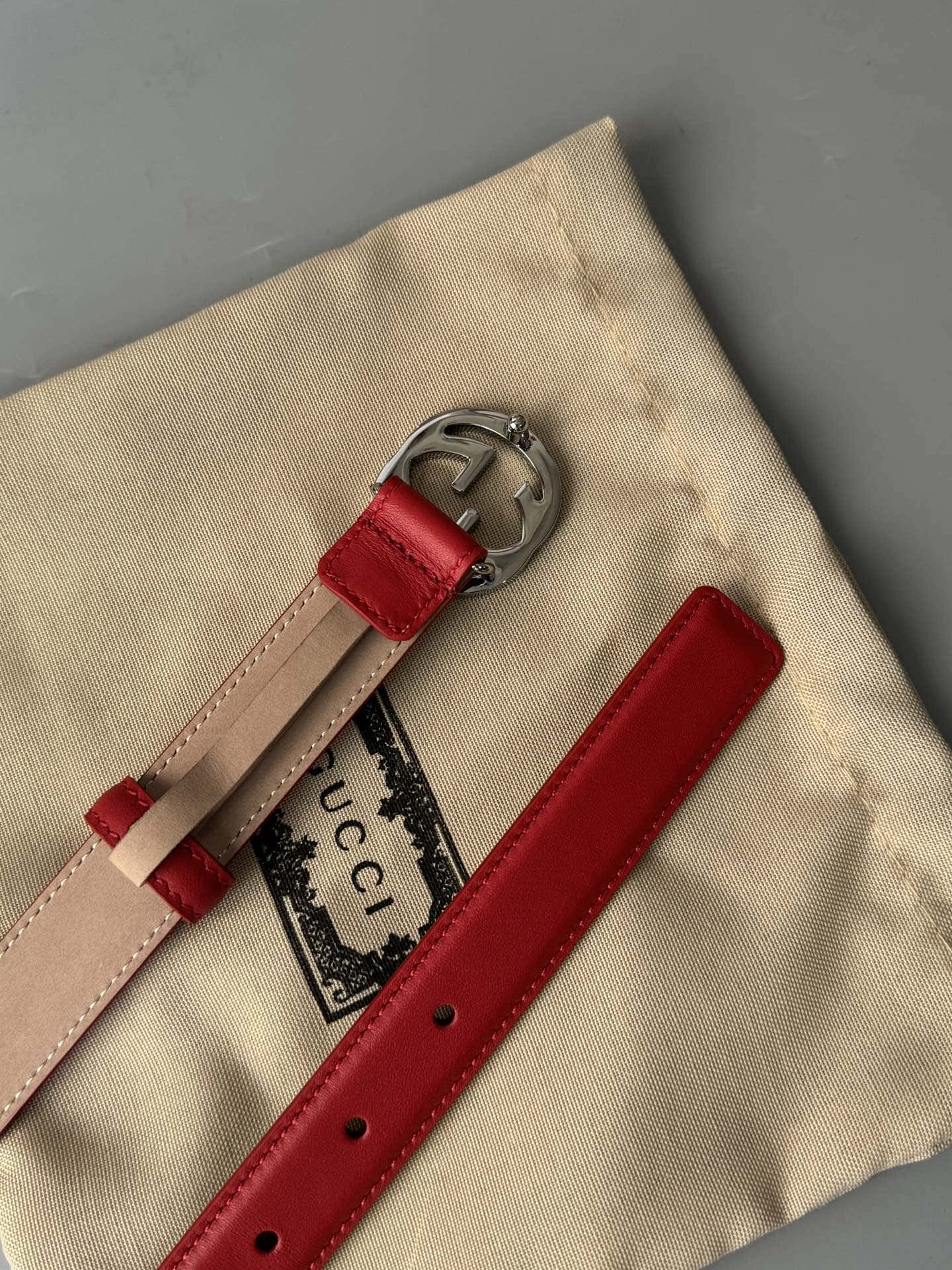 Gvc*1 Double G Shiny Buckle Double-sided Calfskin 2.5cm Belt