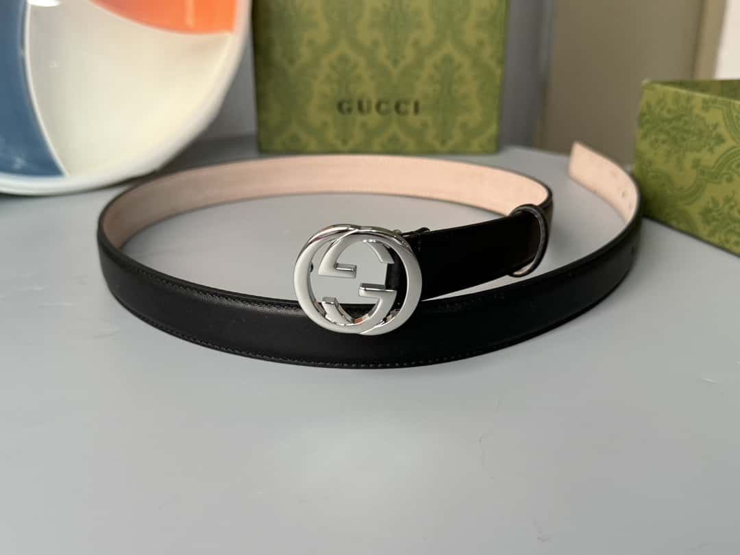 Gvc*1 Double G Shiny Buckle Double-sided Calfskin 2.5cm Belt