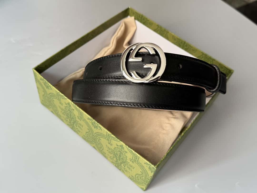 Gvc*1 Double G Shiny Buckle Double-sided Calfskin 2.5cm Belt
