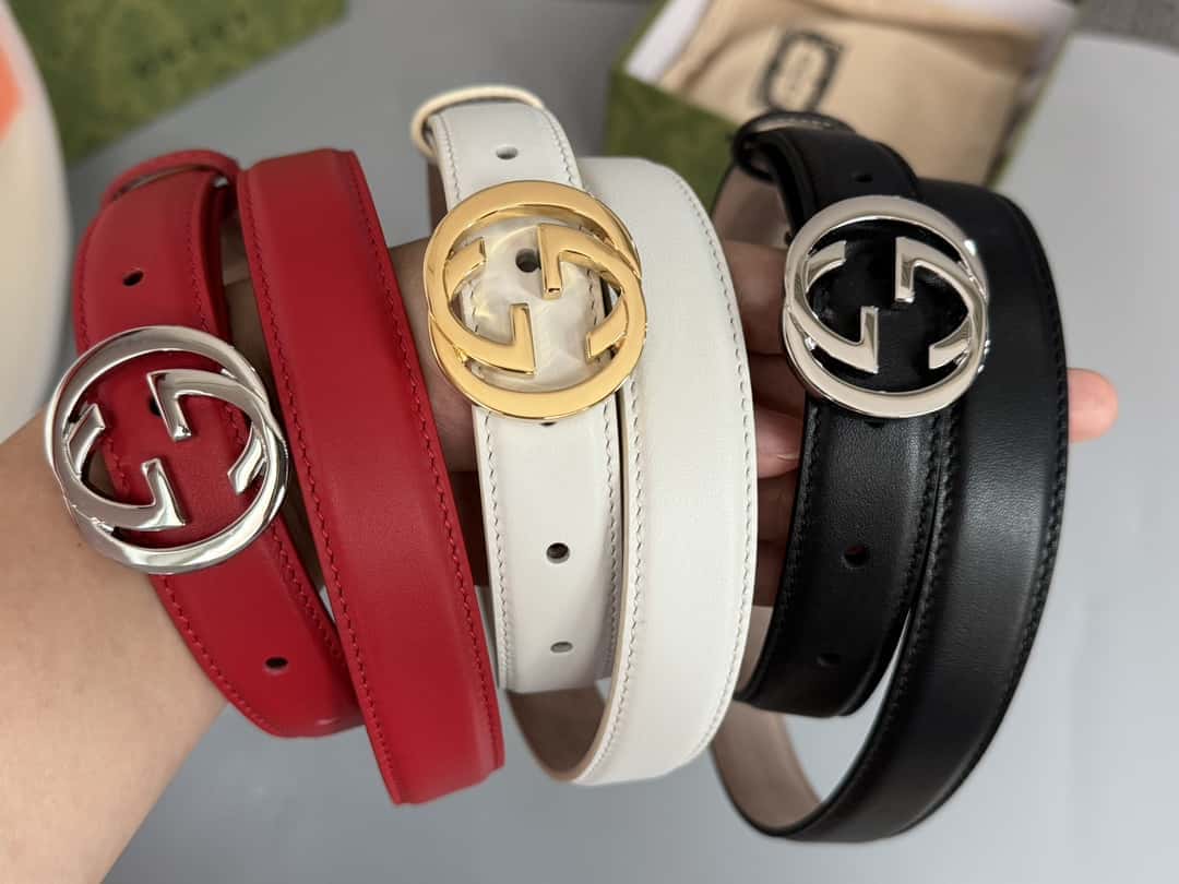 Gvc*1 Double G Shiny Buckle Double-sided Calfskin 2.5cm Belt