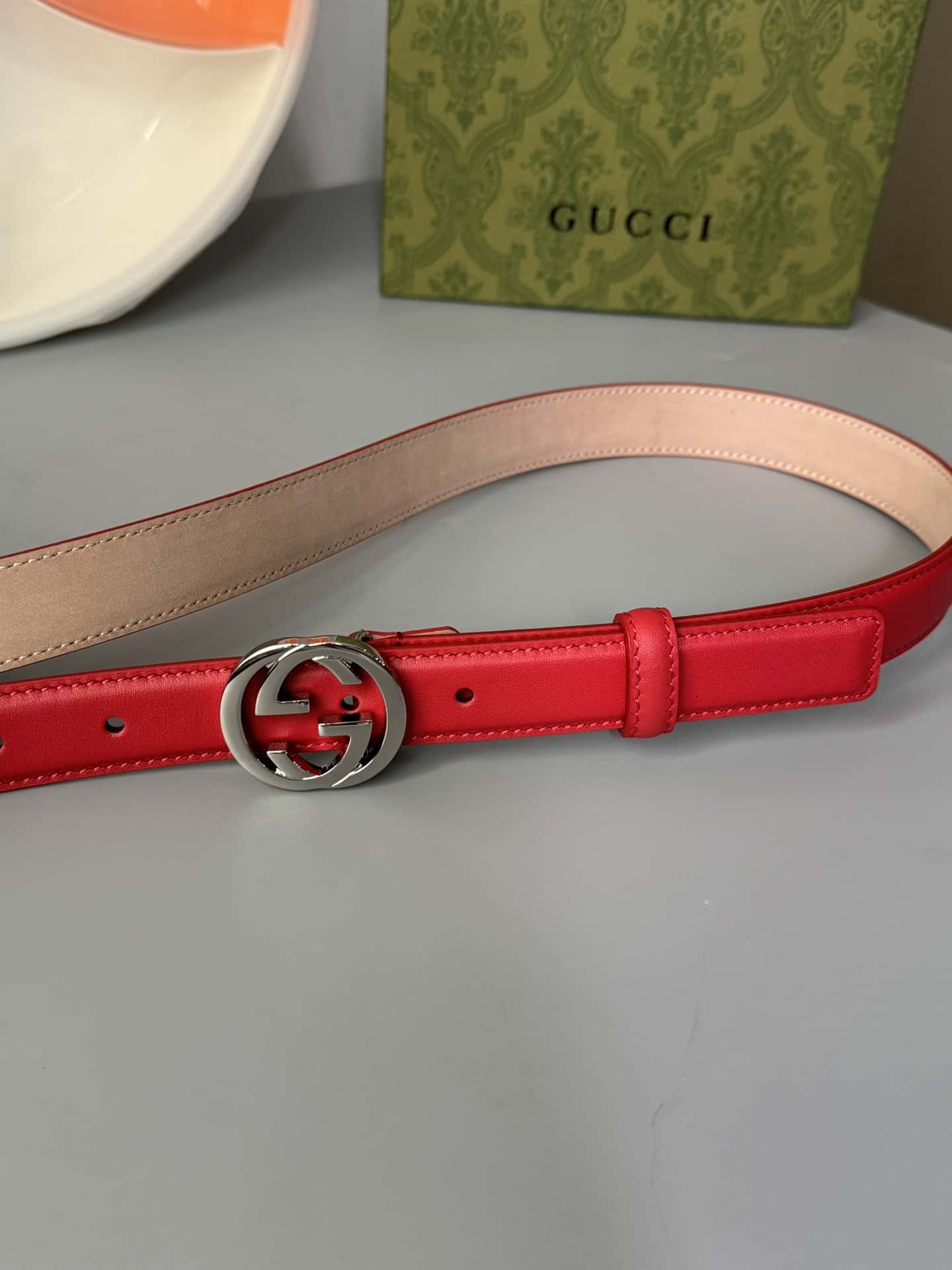 Gvc*1 Double G Shiny Buckle Double-sided Calfskin 2.5cm Belt