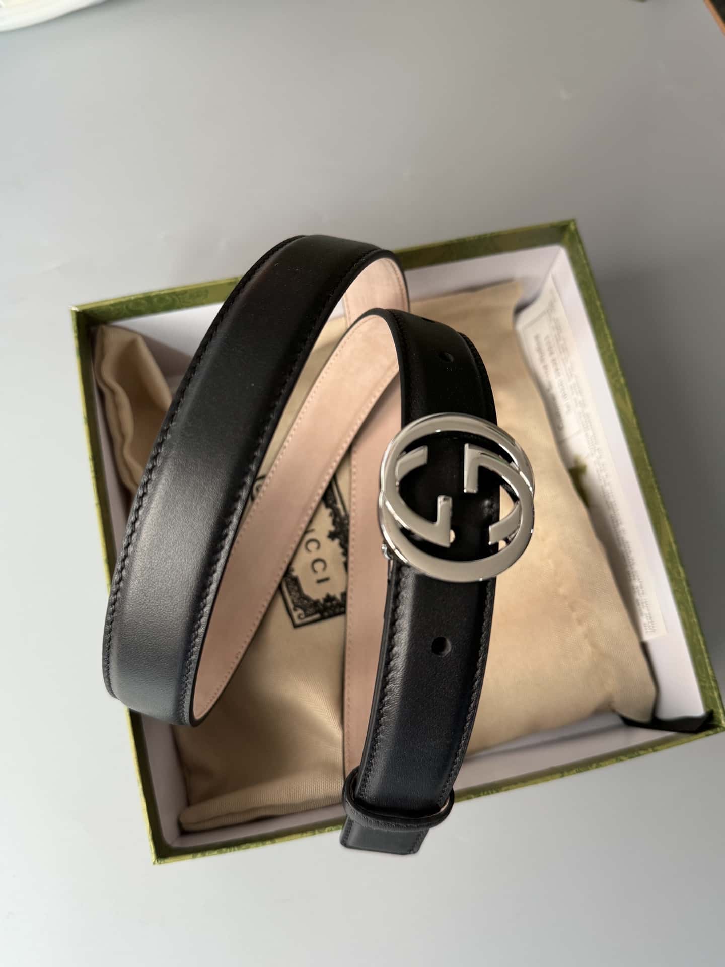 Gvc*1 Double G Shiny Buckle Double-sided Calfskin 2.5cm Belt