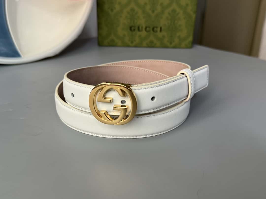 Gvc*1 Double G Shiny Buckle Double-sided Calfskin 2.5cm Belt