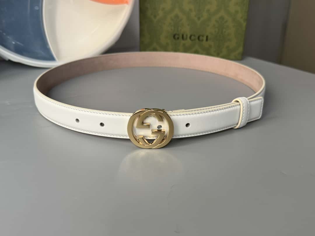 Gvc*1 Double G Shiny Buckle Double-sided Calfskin 2.5cm Belt