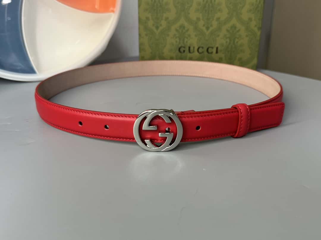 Gvc*1 Double G Shiny Buckle Double-sided Calfskin 2.5cm Belt