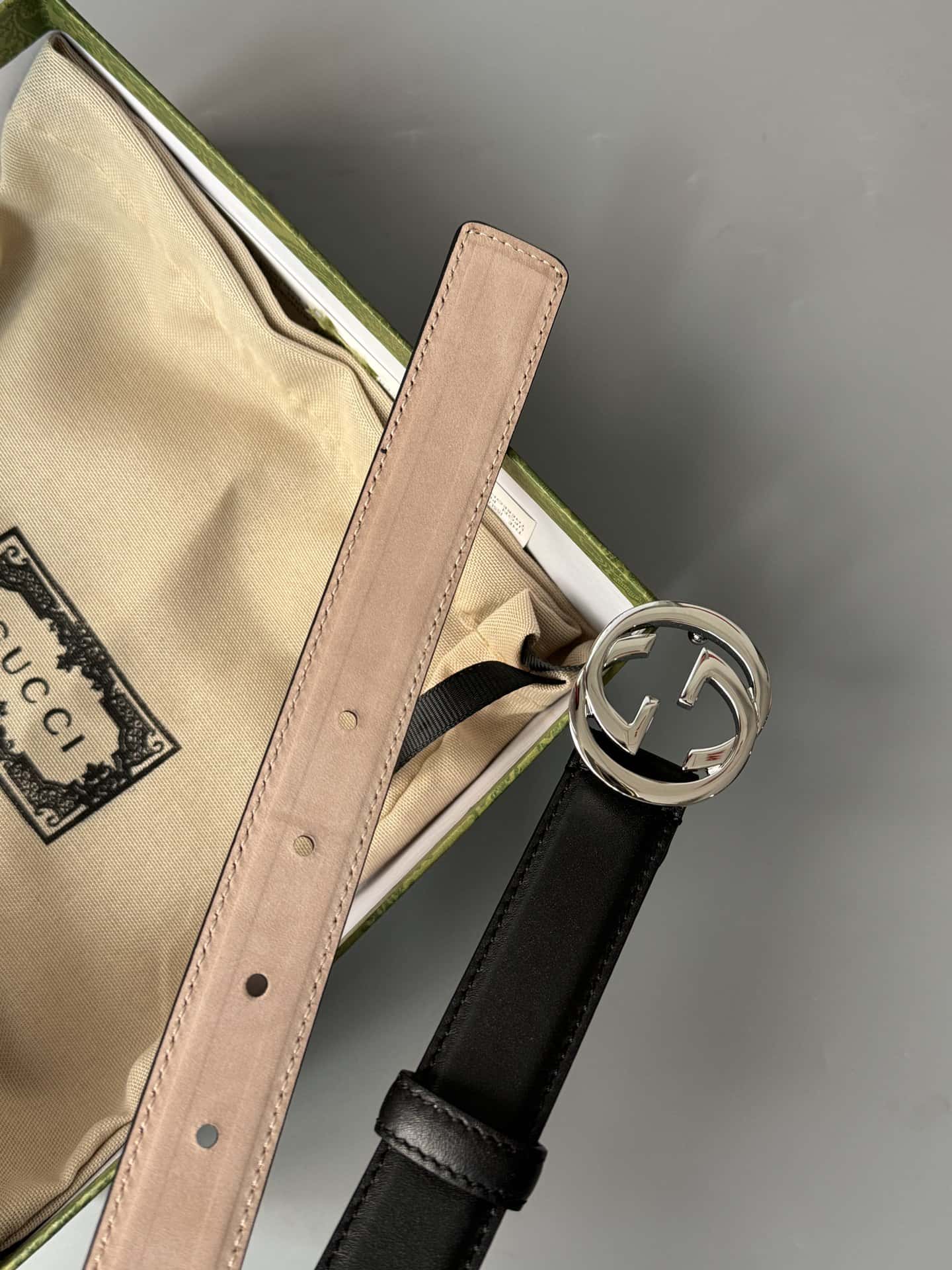 Gvc*1 Double G Shiny Buckle Double-sided Calfskin 2.5cm Belt
