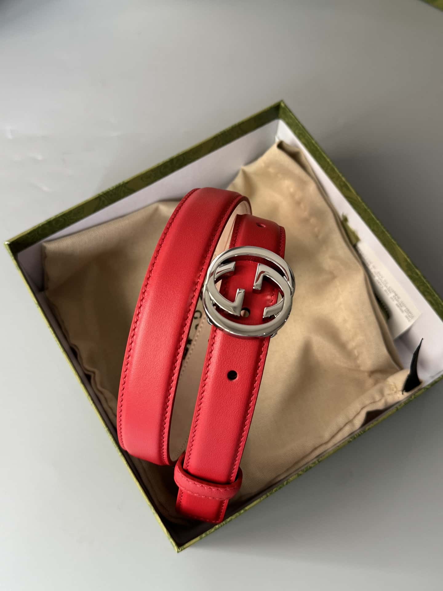 Gvc*1 Double G Shiny Buckle Double-sided Calfskin 2.5cm Belt