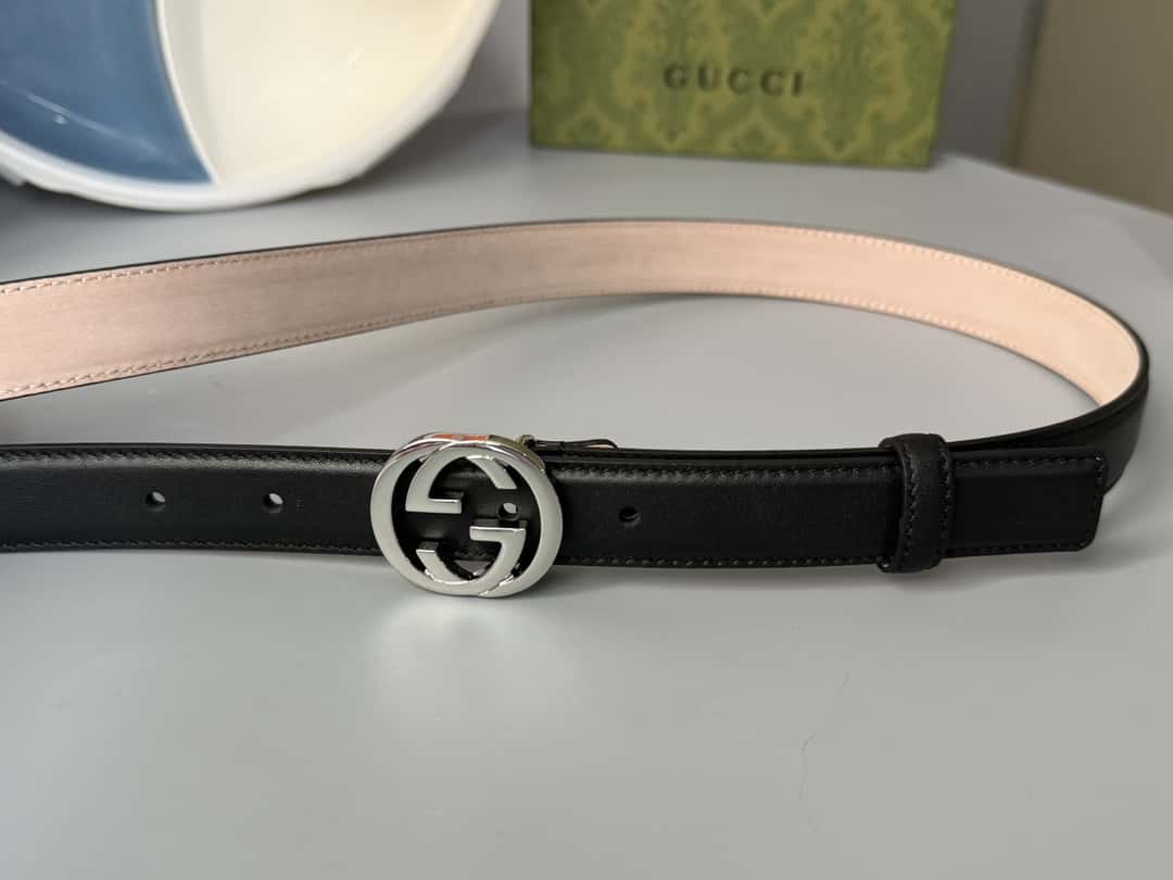Gvc*1 Double G Shiny Buckle Double-sided Calfskin 2.5cm Belt